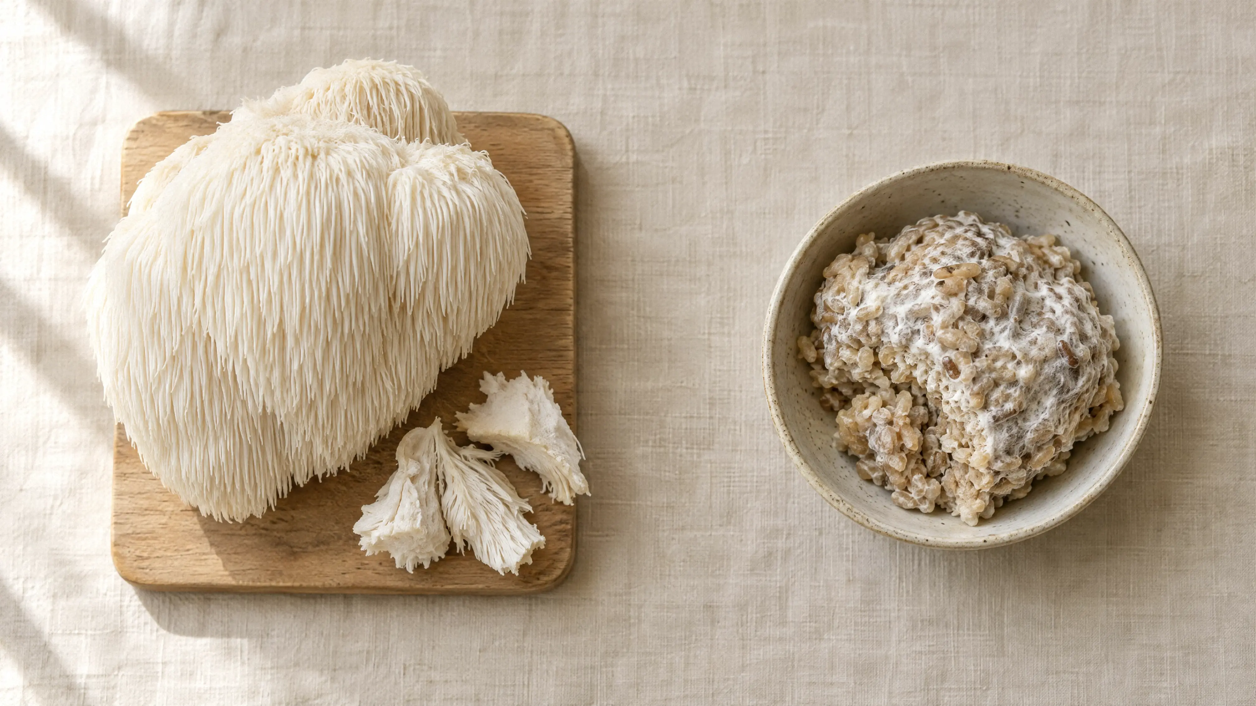 Whole Lion's mane fruiting body compared with mycelium grown on grain