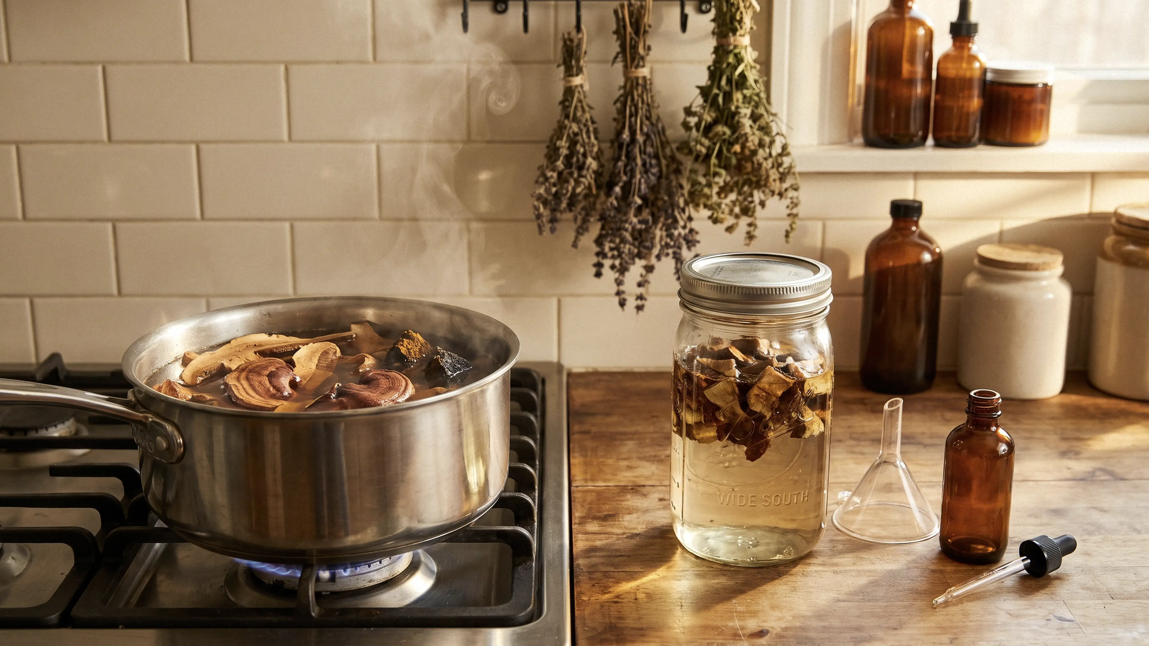 Extraction process of functional mushroom tinctures: Reishi and Chaga