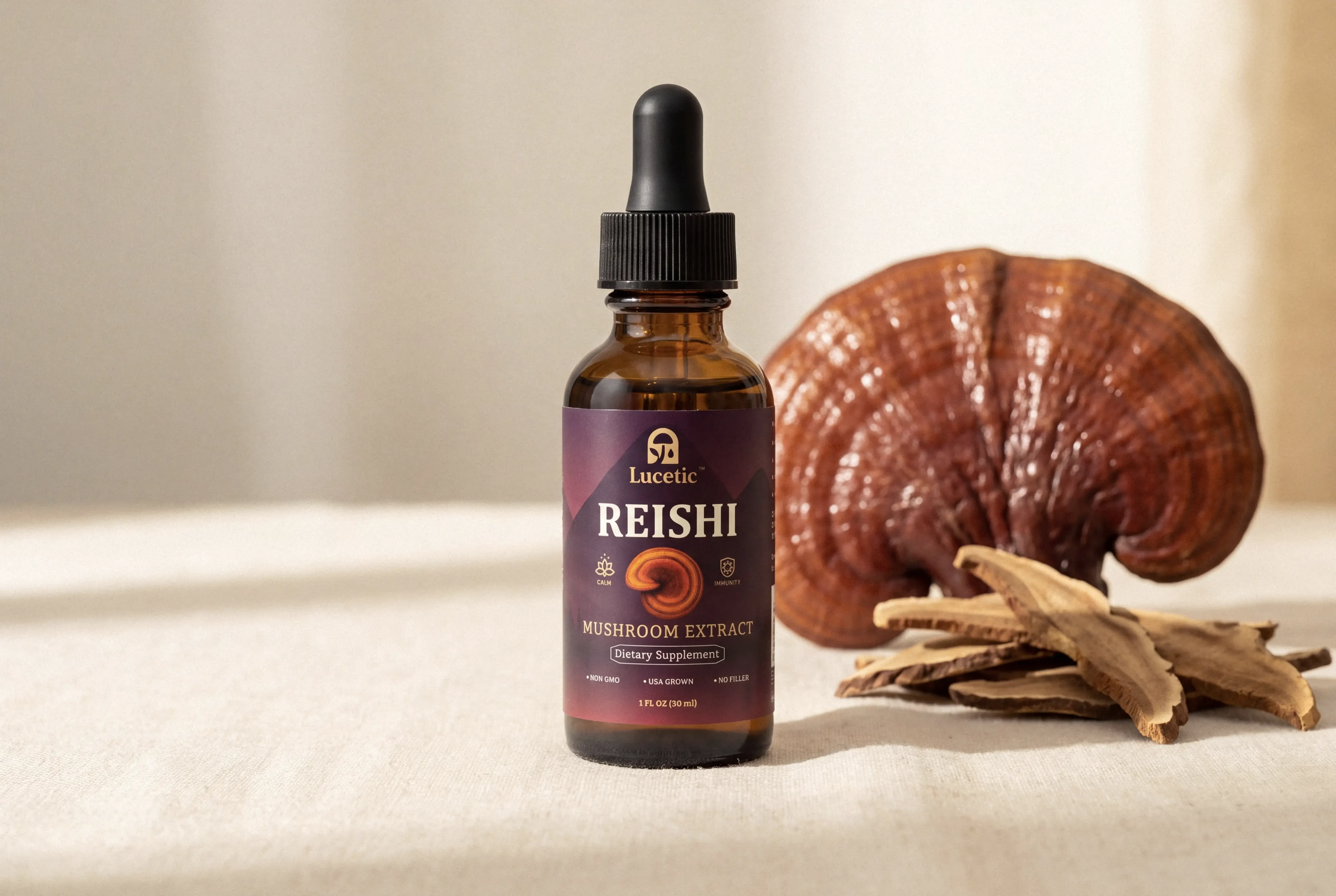 Lucetic Reishi Extract Tincture Bottle