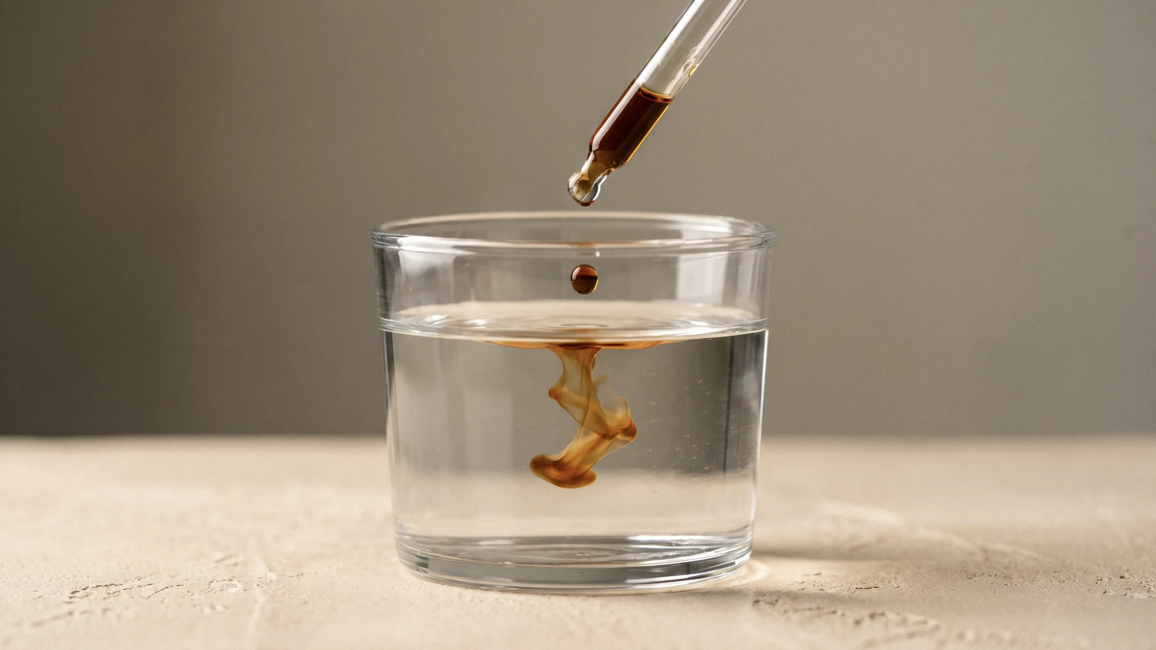 A dropper releasing Reishi tincture into a glass of water