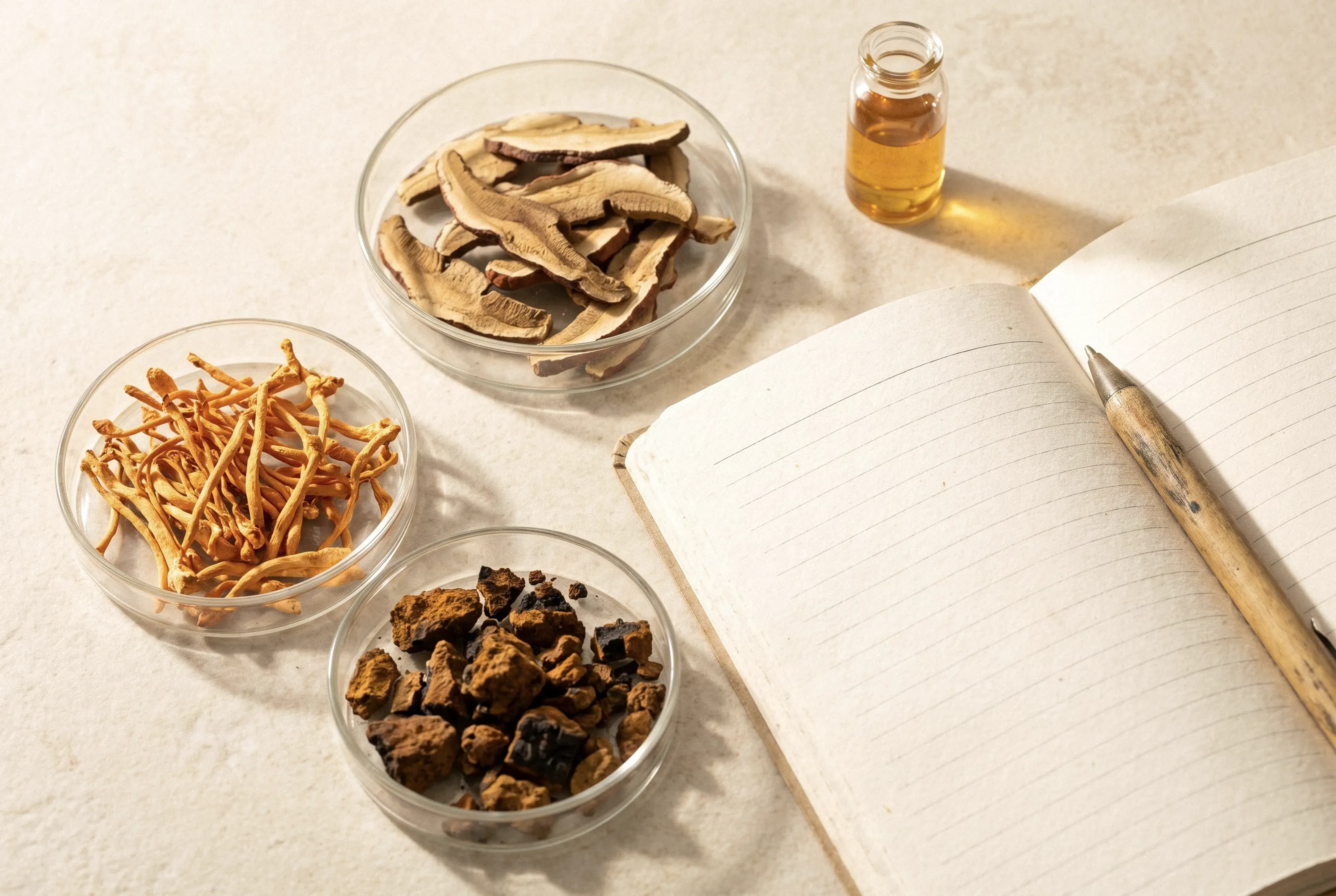 Dried Mushroom Extract Ingredients Flatlay
